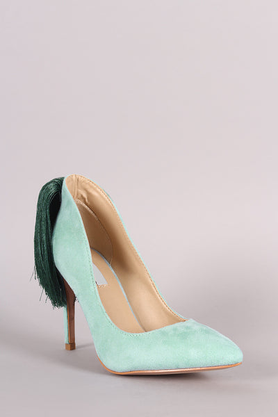 Suede Ponytail Fringe Pointy Toe Pump