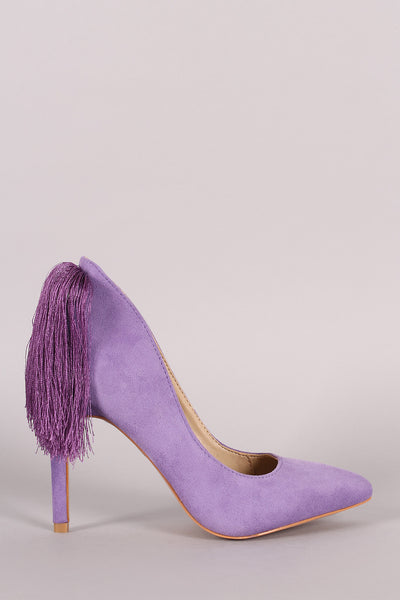 Suede Ponytail Fringe Pointy Toe Pump