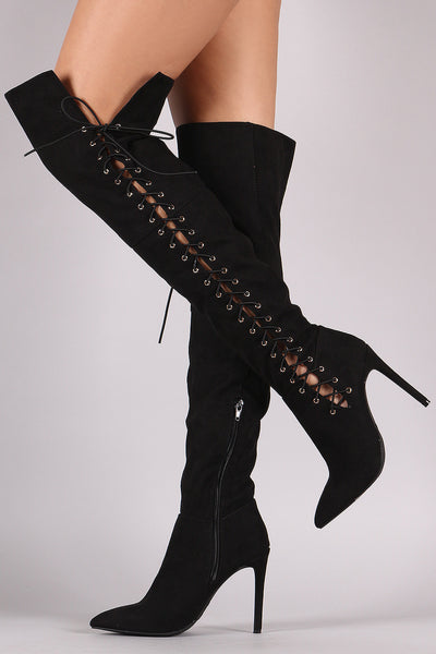 Anne Michelle Corset Lace Up Stiletto Boots