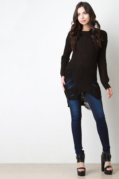 Shred Accent Loose Knit Sweater Top