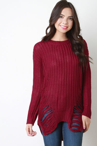 Shred Accent Loose Knit Sweater Top