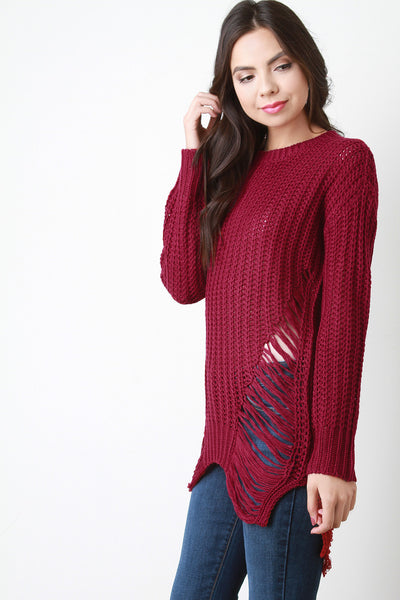 Shred Accent Loose Knit Sweater Top