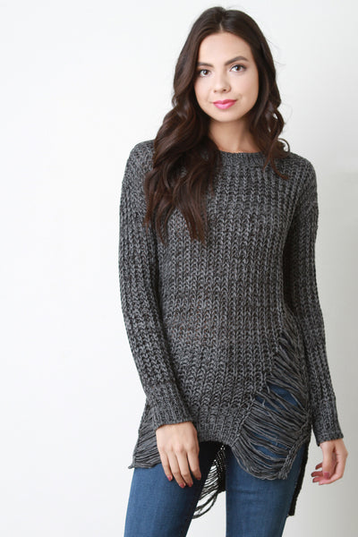 Shred Accent Loose Knit Sweater Top