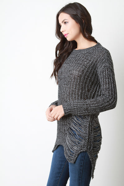 Shred Accent Loose Knit Sweater Top