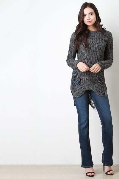 Shred Accent Loose Knit Sweater Top