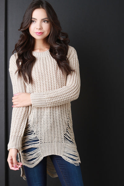 Shred Accent Loose Knit Sweater Top