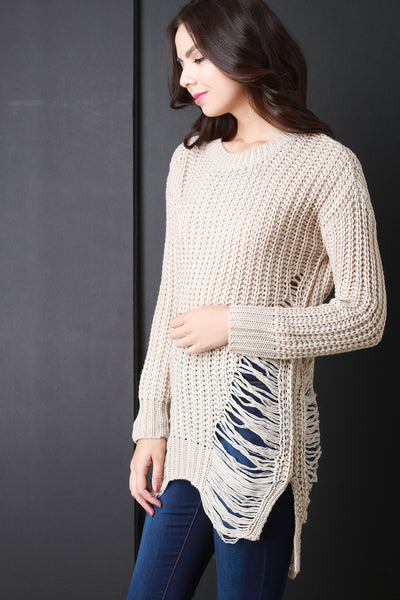 Shred Accent Loose Knit Sweater Top