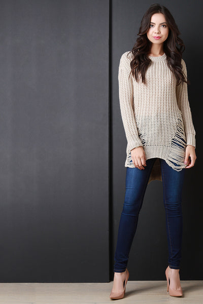 Shred Accent Loose Knit Sweater Top