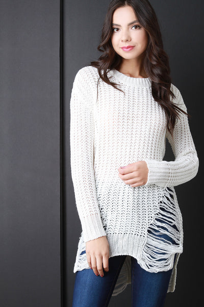 Shred Accent Loose Knit Sweater Top