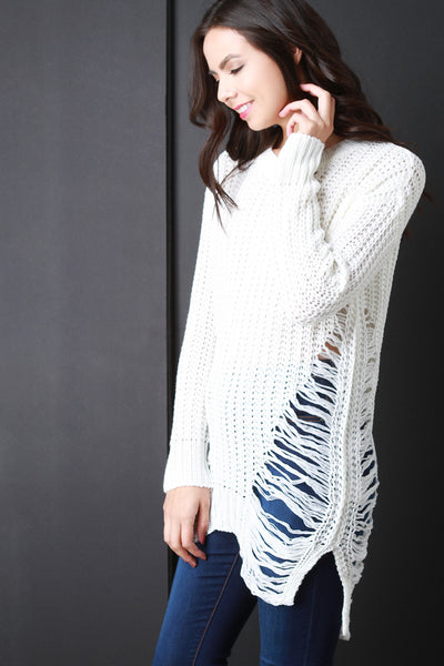 Shred Accent Loose Knit Sweater Top