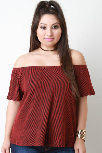 Contrast Rib Knit Off The Shoulder Top