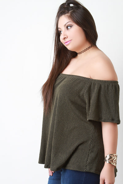 Contrast Rib Knit Off The Shoulder Top