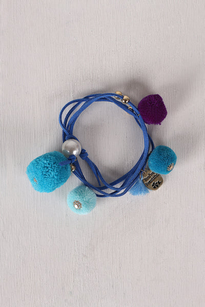 You're Beautiful Vegan Leather Pom Pom Wrap Bracelet