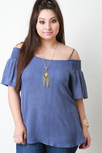 Crinkled Woven Bardot Necklace Top