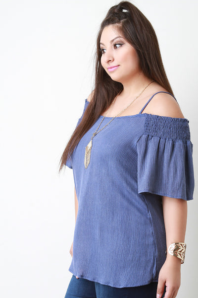 Crinkled Woven Bardot Necklace Top