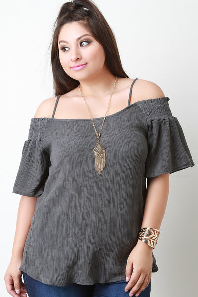 Crinkled Woven Bardot Necklace Top