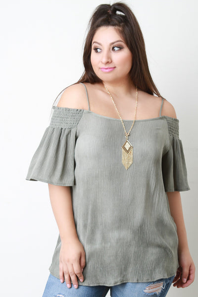 Crinkled Woven Bardot Necklace Top