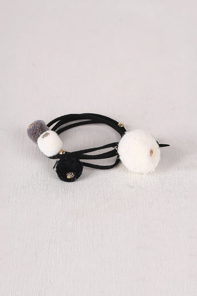 Vegan Leather Pom Pom Wrap Bracelet