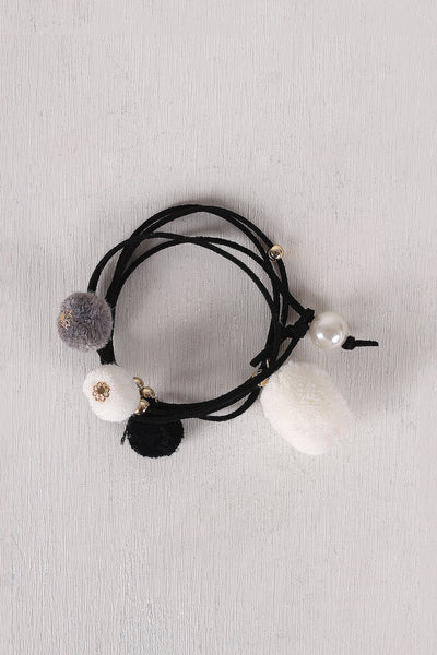 Vegan Leather Pom Pom Wrap Bracelet