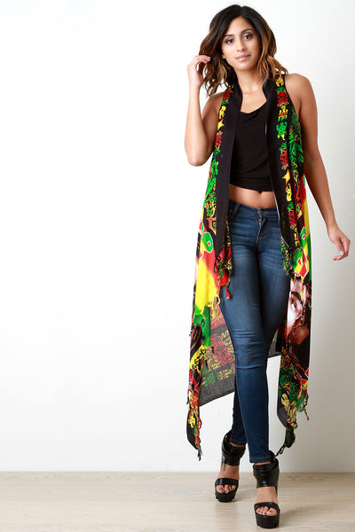 Reggae-Inspired Tassel Trim Longline Vest