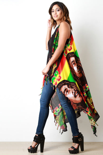 Reggae-Inspired Tassel Trim Longline Vest