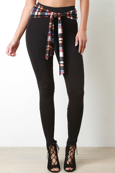 Plaid Shirt Tied Leggings