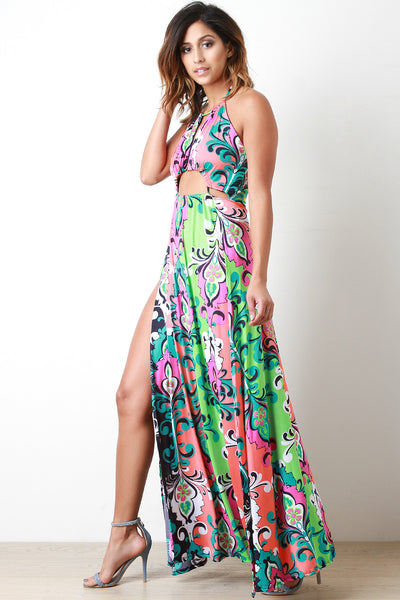 Damask M-Slit Maxi Dress