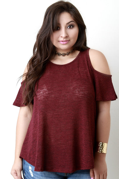 Cold Shoulder Marled Knit Top