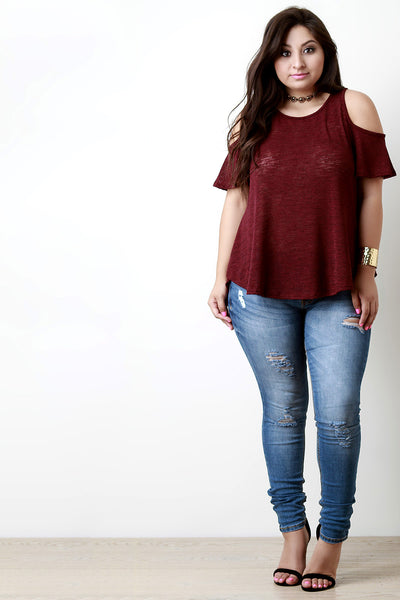 Cold Shoulder Marled Knit Top