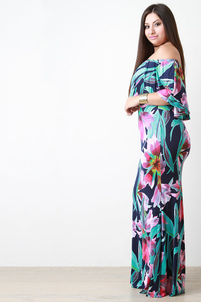 Floral Pattern Bardot Mermaid Maxi Dress