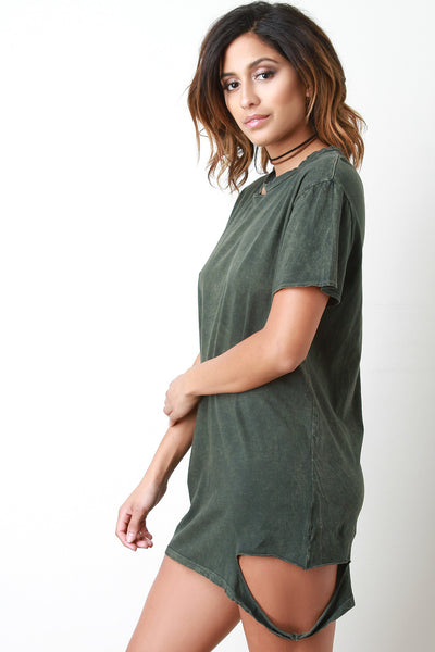 Mineral Washed Distress T-shirt Dress