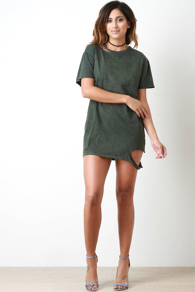 Mineral Washed Distress T-shirt Dress