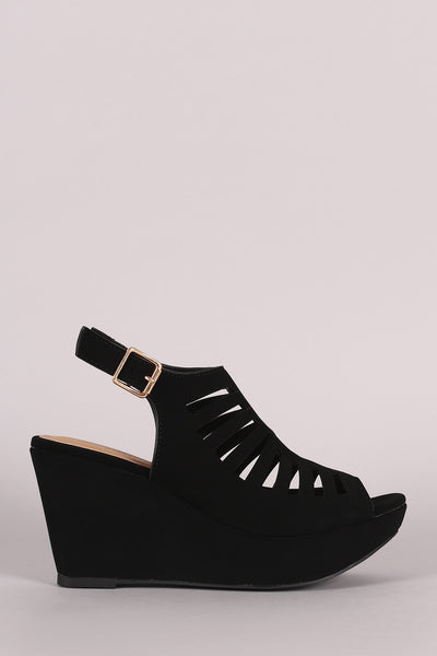 Bamboo Nubuck Cutout Platform Wedge