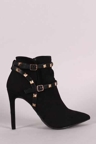 Anne Michelle Studded Strap Pointed Toe Stiletto Booties