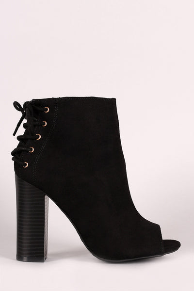 Bamboo Suede Peep Toe Back Lace-Up Booties