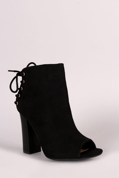 Bamboo Suede Peep Toe Back Lace-Up Booties