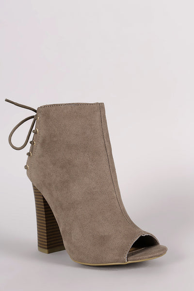 Bamboo Suede Peep Toe Back Lace-Up Booties