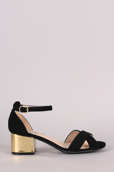 Qupid Crisscross Ankle Strap Blocked Heeled Sandal