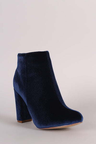 Liliana Velvet Almond Toe Chunky Heeled Booties