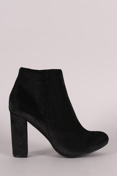 Liliana Velvet Almond Toe Chunky Heeled Booties