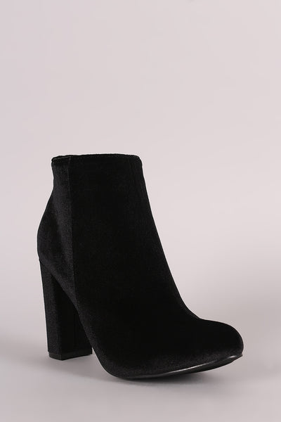 Liliana Velvet Almond Toe Chunky Heeled Booties