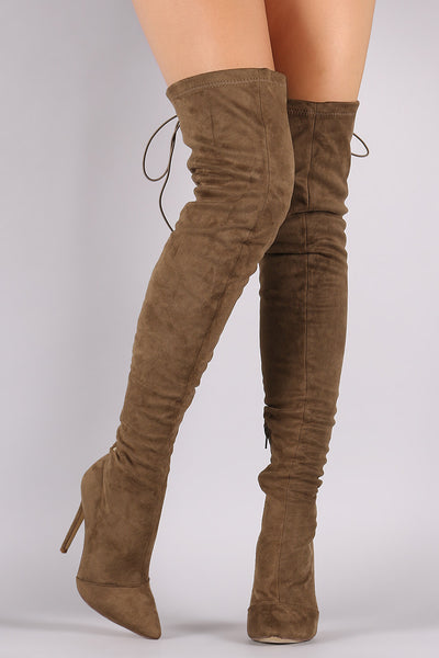 Suede Back Studded Lace Up Pointy Toe Boots