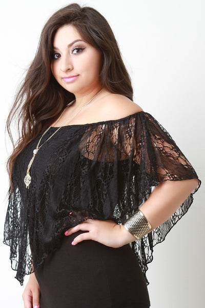 Lace Overlay Off The Shoulder Necklace Top