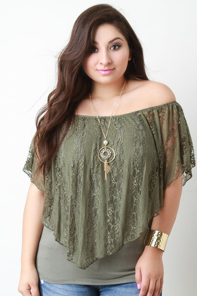 Lace Overlay Off The Shoulder Necklace Top