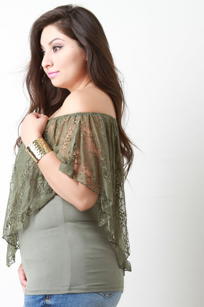 Lace Overlay Off The Shoulder Necklace Top