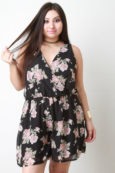 Floral Print Chiffon Surplice V-Neck Romper