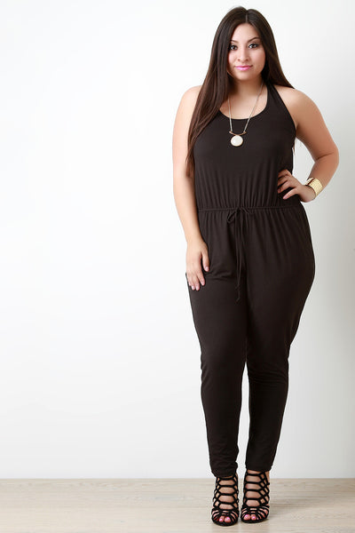 Scoop Neck Crisscross Back Pocketed Jumpsuit