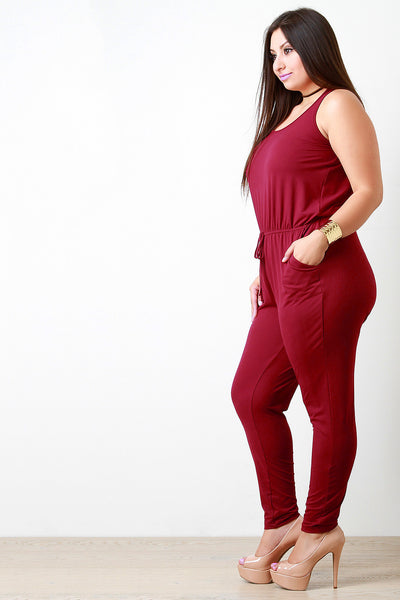 Scoop Neck Crisscross Back Pocketed Jumpsuit