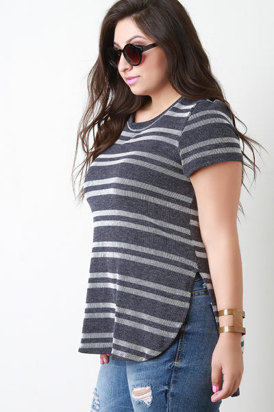 Striped Ribbed Knit Round Hem Top