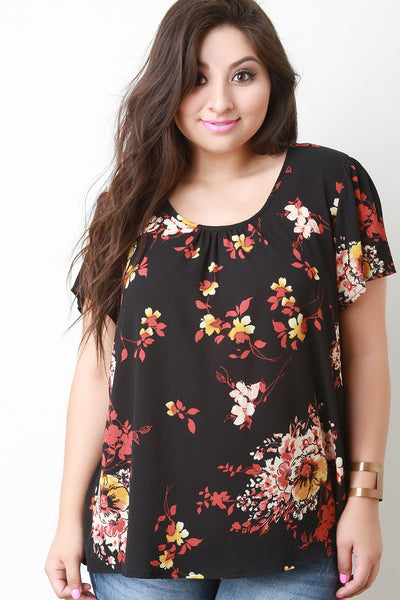 Floral Ruched Neckline Top